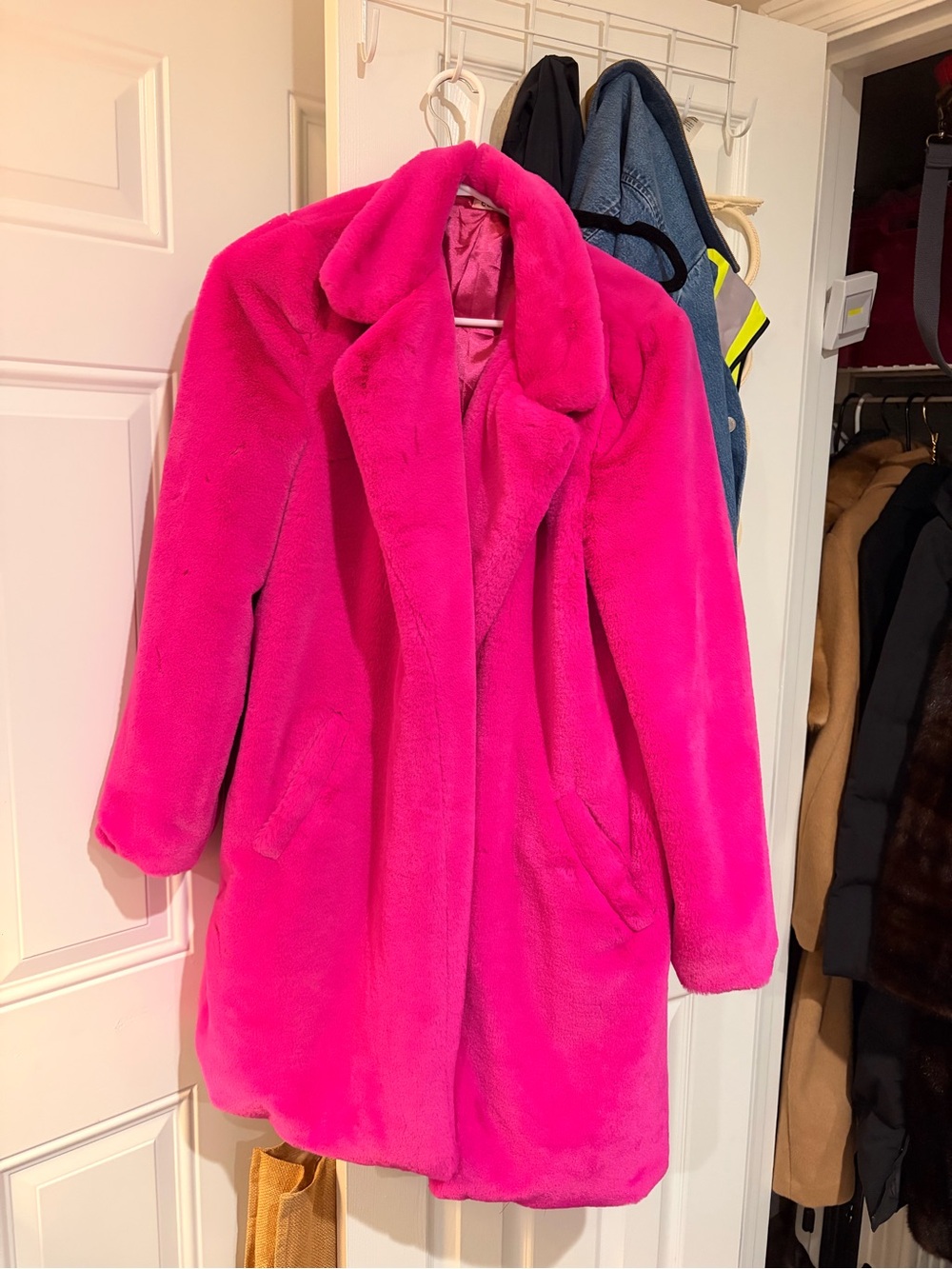essue Hot Pink Plush Teddy Coat